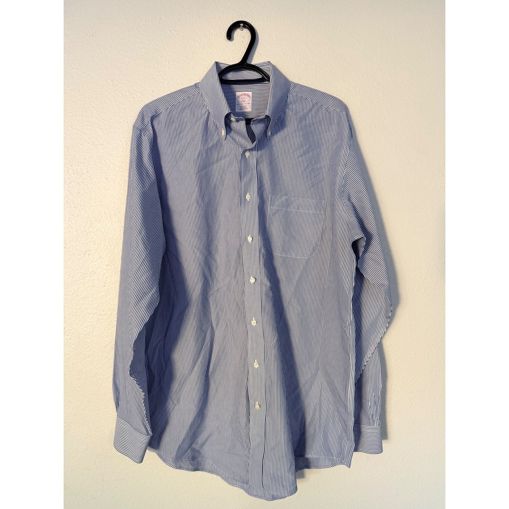 Brooks Brothers 346 Mens 16 6/7 Blue White Striped Non-Iron Cotton Dress Shirt
